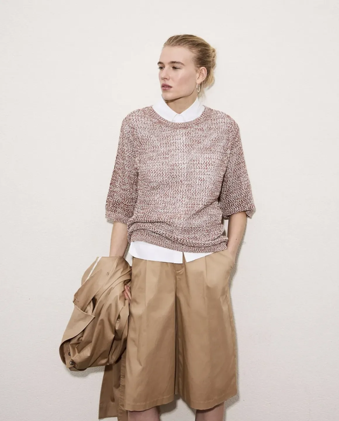 Bermudas tejido gabardina camel
