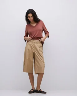 Bermudas tejido gabardina camel