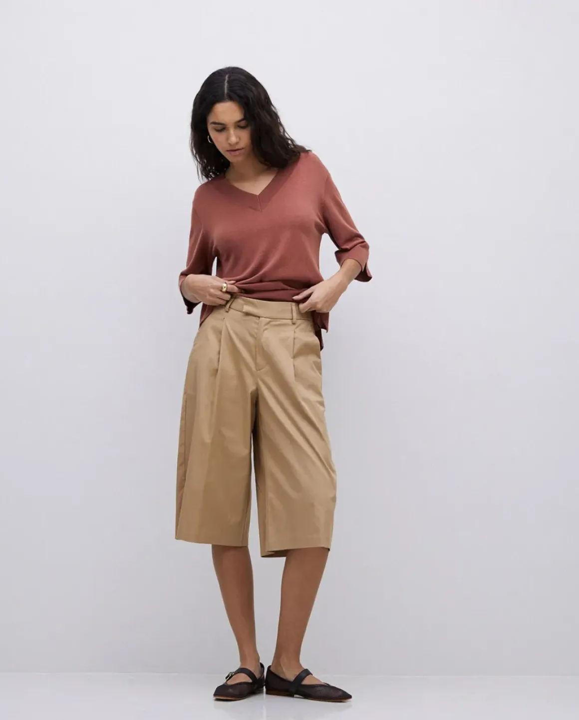 Bermudas tejido gabardina camel