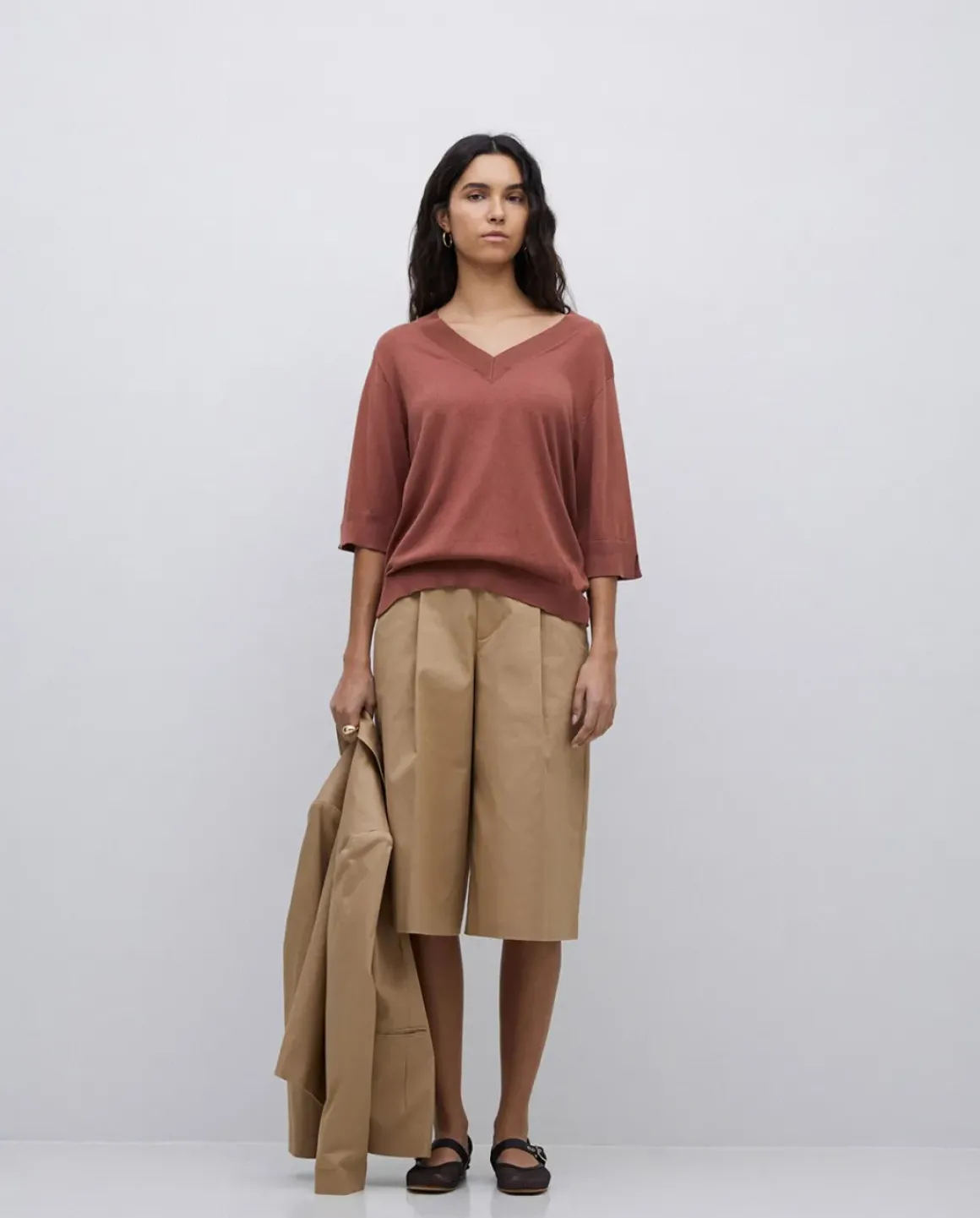 Bermudas tejido gabardina camel