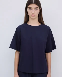 Blusa de popelín azul oscuro