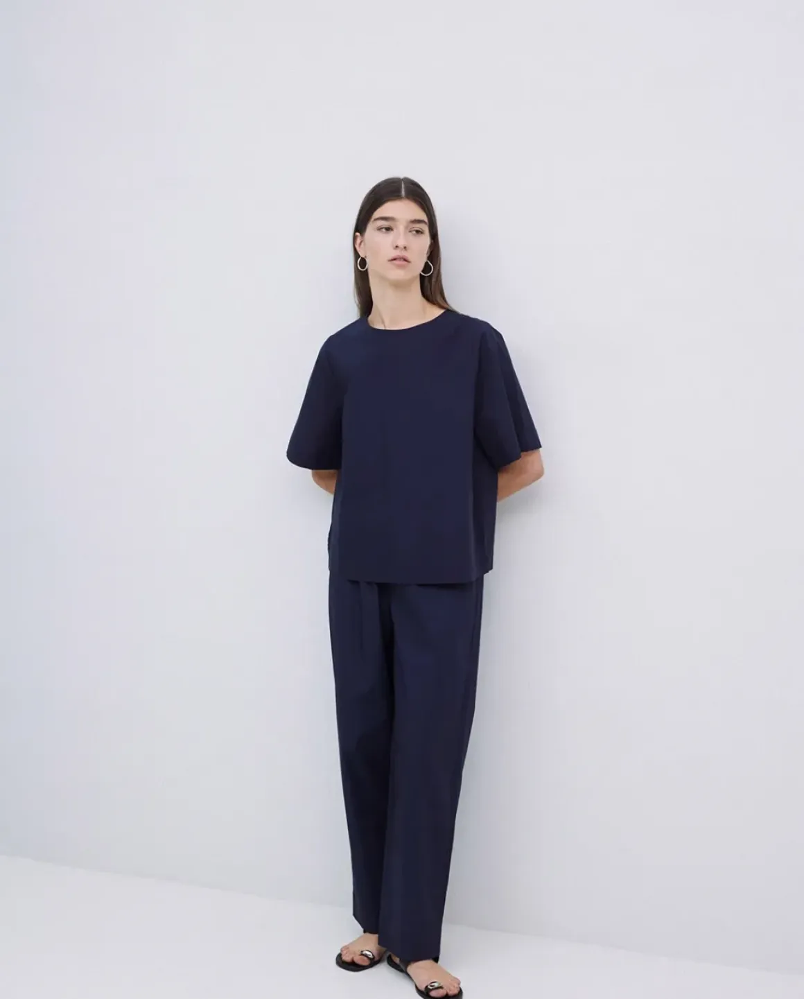 Blusa de popelín azul oscuro