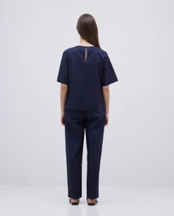 Blusa de popelín azul oscuro