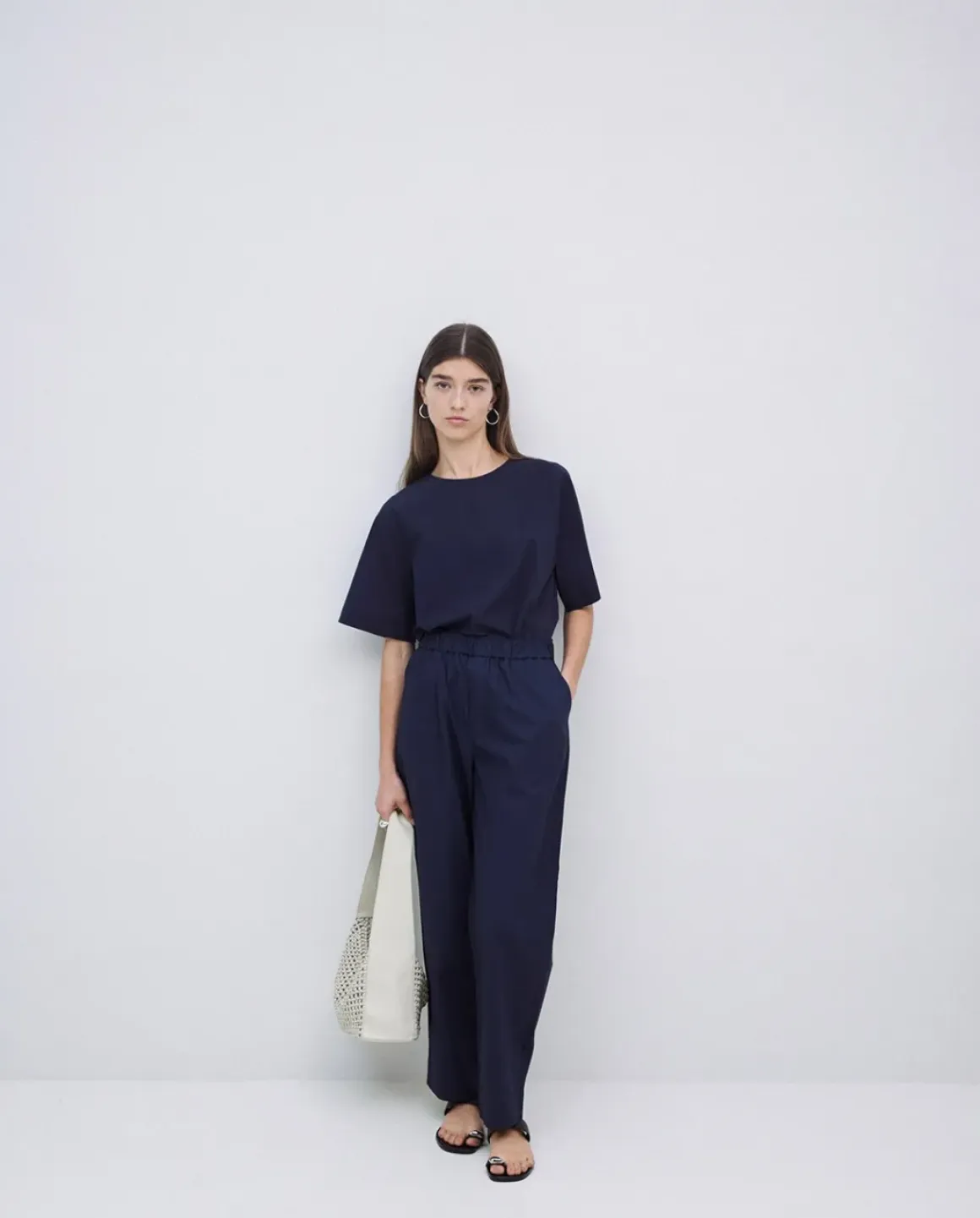 Blusa de popelín azul oscuro
