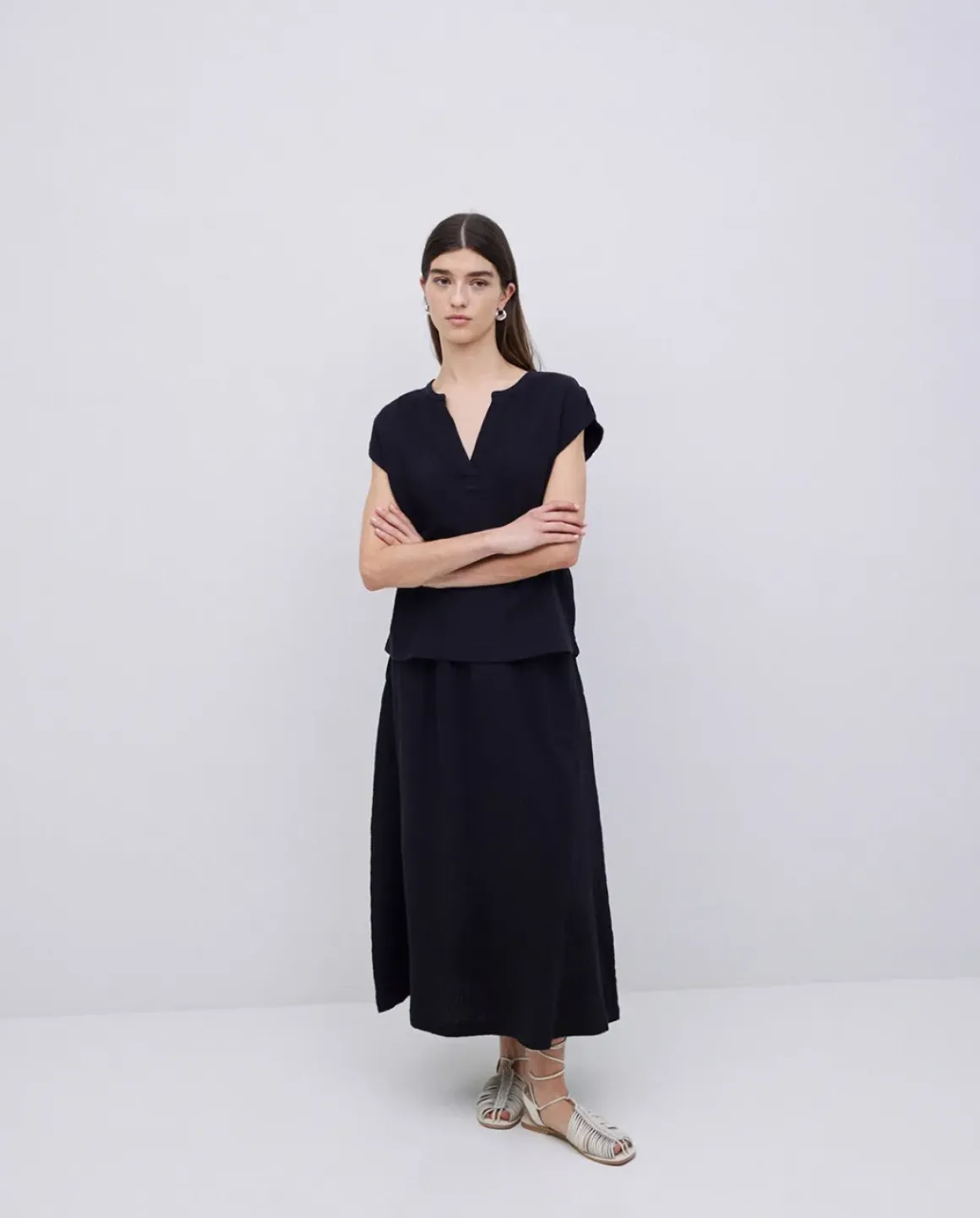 Blusa doble gasa algodón negro