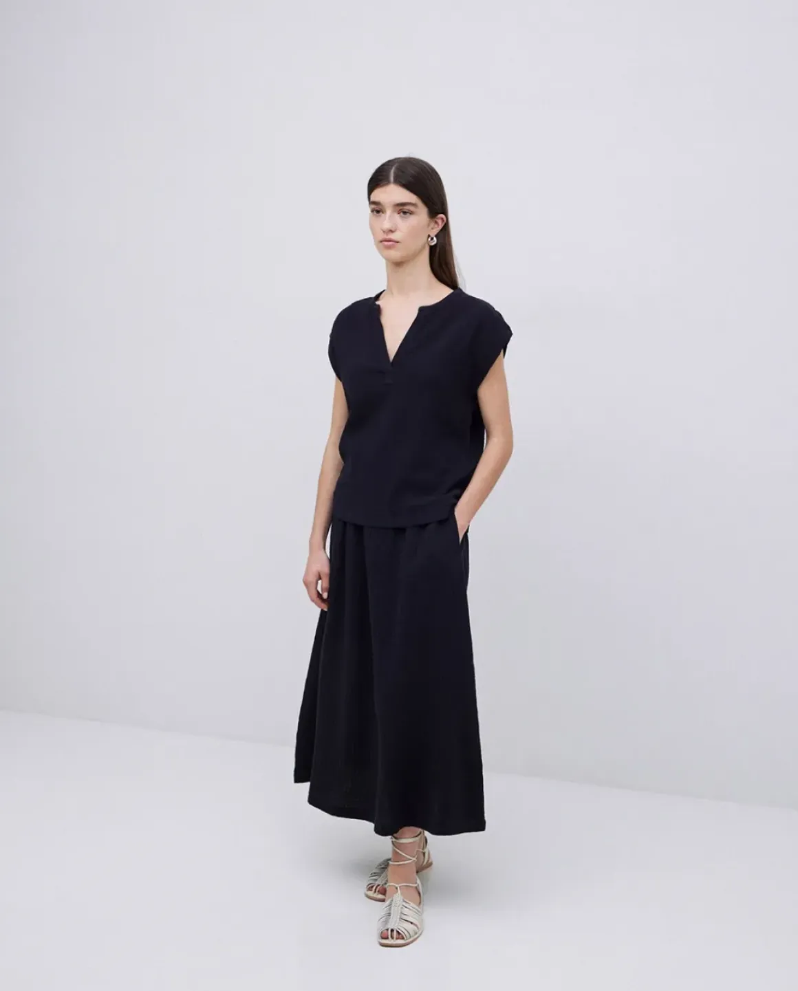 Blusa doble gasa algodón negro