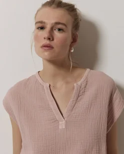 Blusa doble gasa algodón rosa pálido