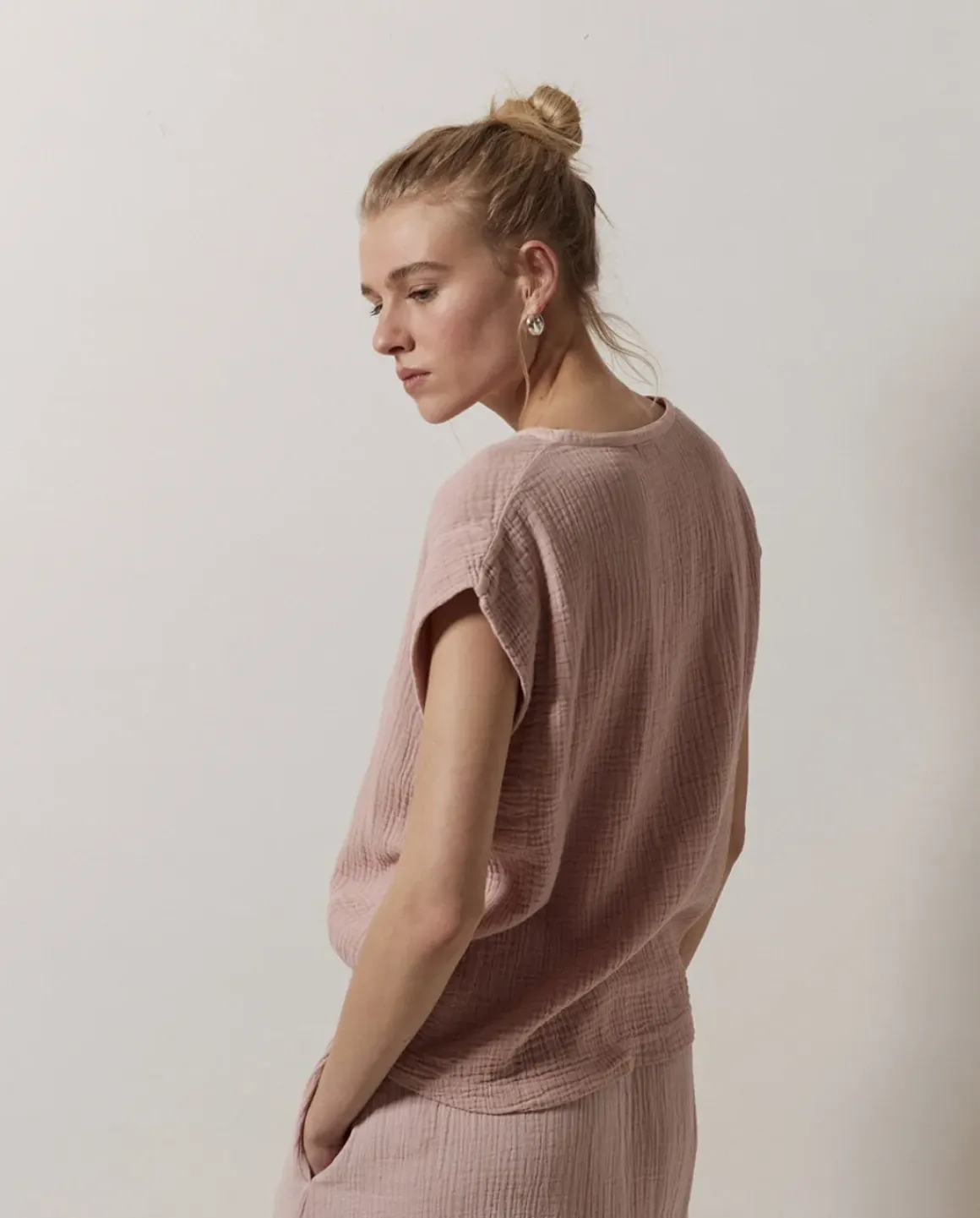 Blusa doble gasa algodón rosa pálido