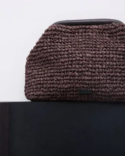 Bolso handmade rafia y piel chocolate