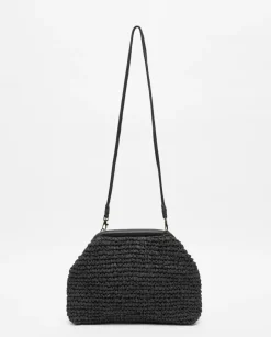 Bolso handmade rafia y piel negro