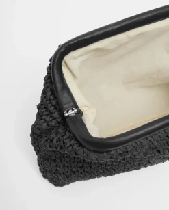 Bolso handmade rafia y piel negro