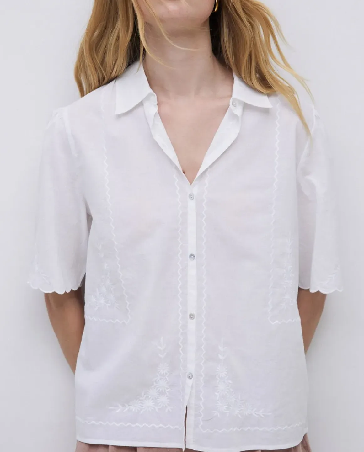 Camisa algodón bordados blanco