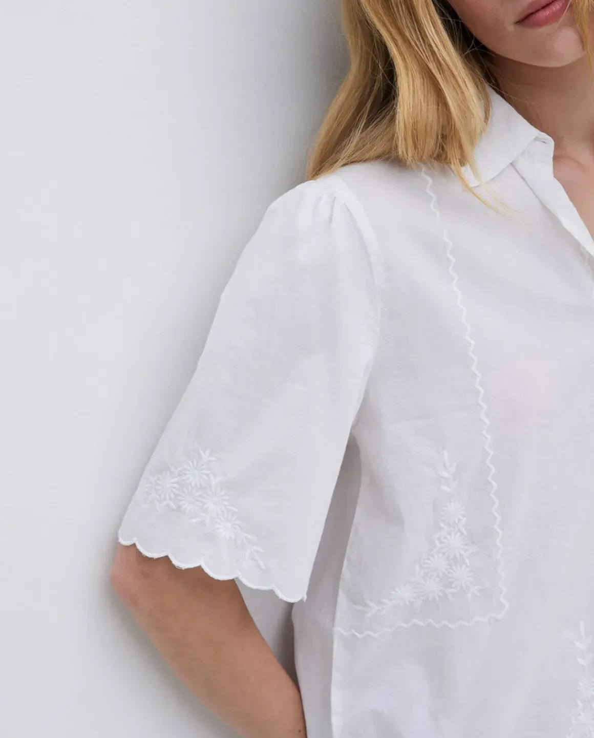 Camisa algodón bordados blanco