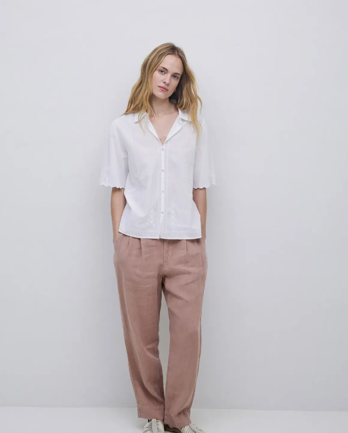 Camisa algodón bordados blanco