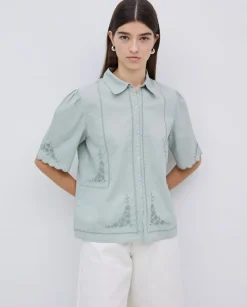 Camisa algodón bordados gris verdoso