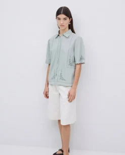 Camisa algodón bordados gris verdoso