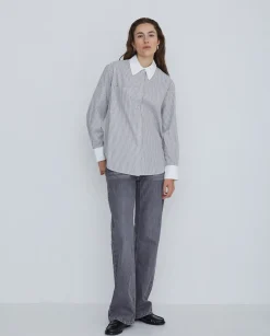 Camisa 100% algodón rayas gris claro
