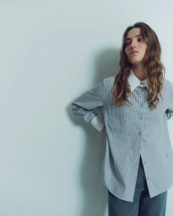 Camisa 100% algodón rayas gris claro
