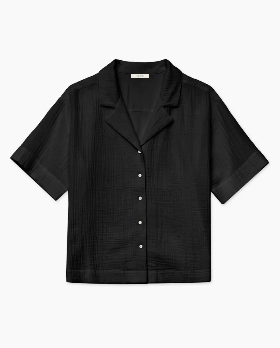 Camisa bimateria cuello solapa negro