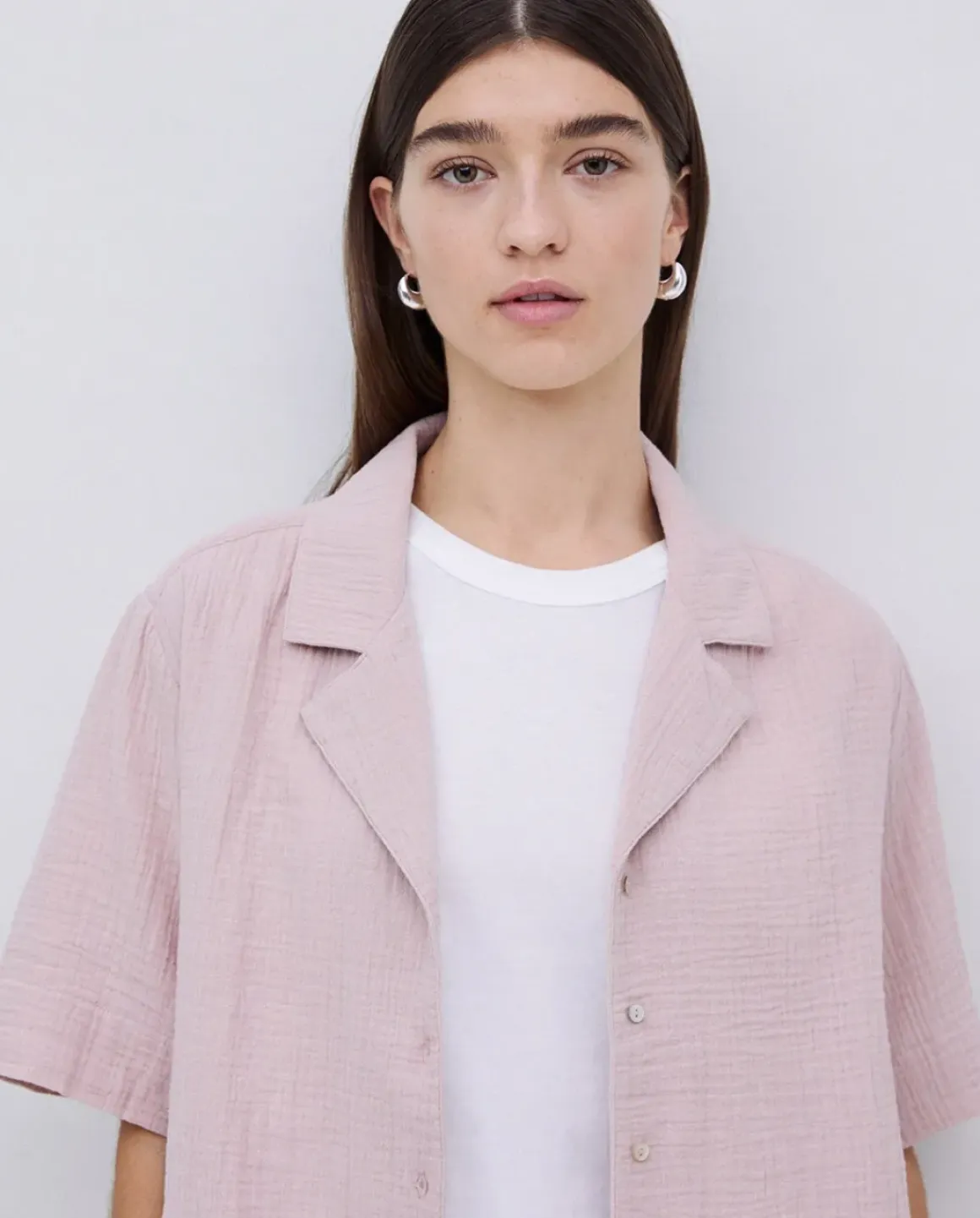 Camisa bimateria cuello solapa rosa pálido
