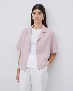 Camisa bimateria cuello solapa rosa pálido