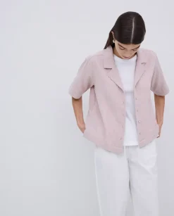 Camisa bimateria cuello solapa rosa pálido