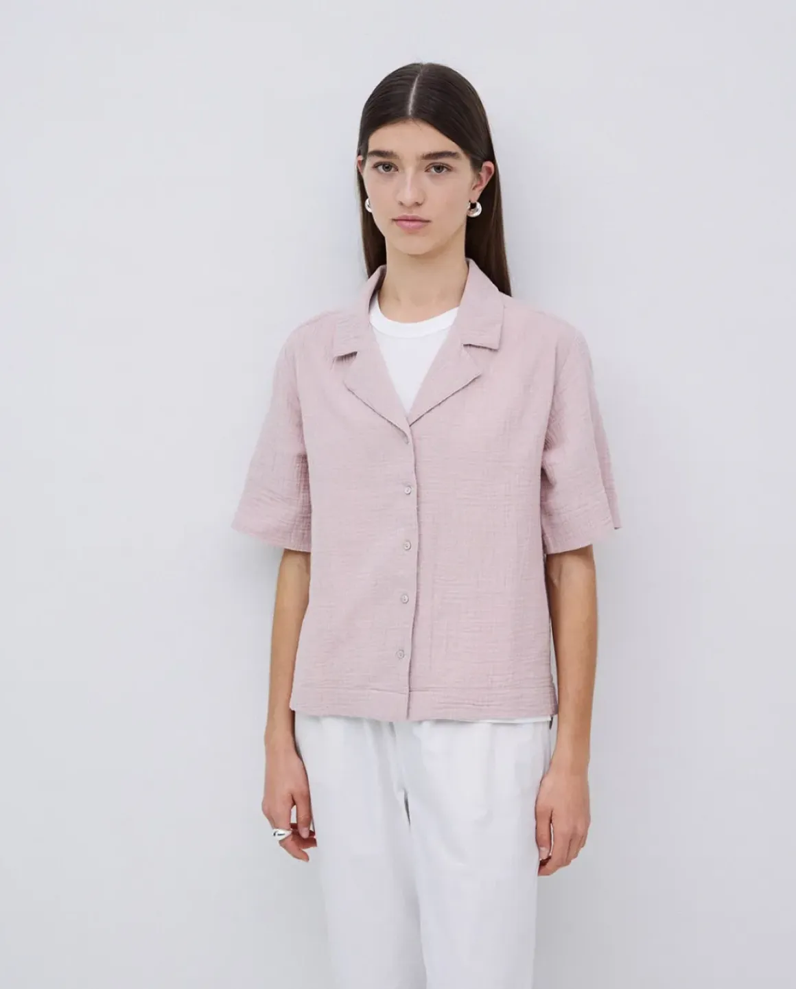 Camisa bimateria cuello solapa rosa pálido