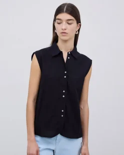 Camisa bimateria voile negro