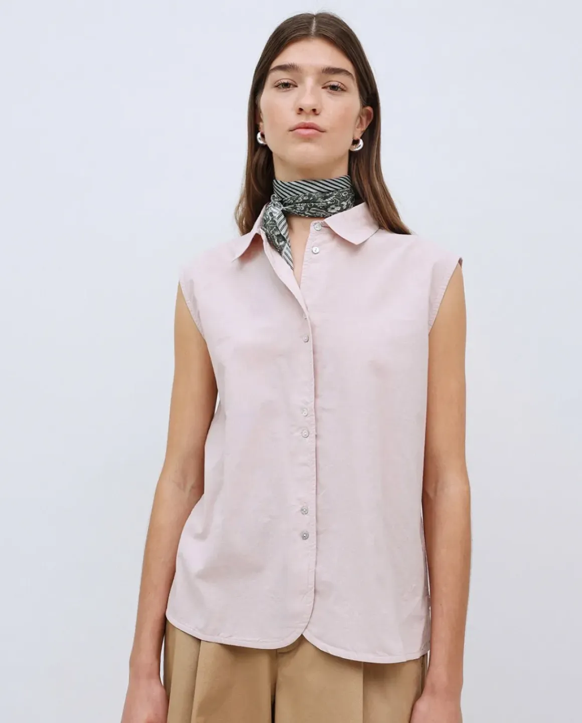 Camisa bimateria voile rosa pálido