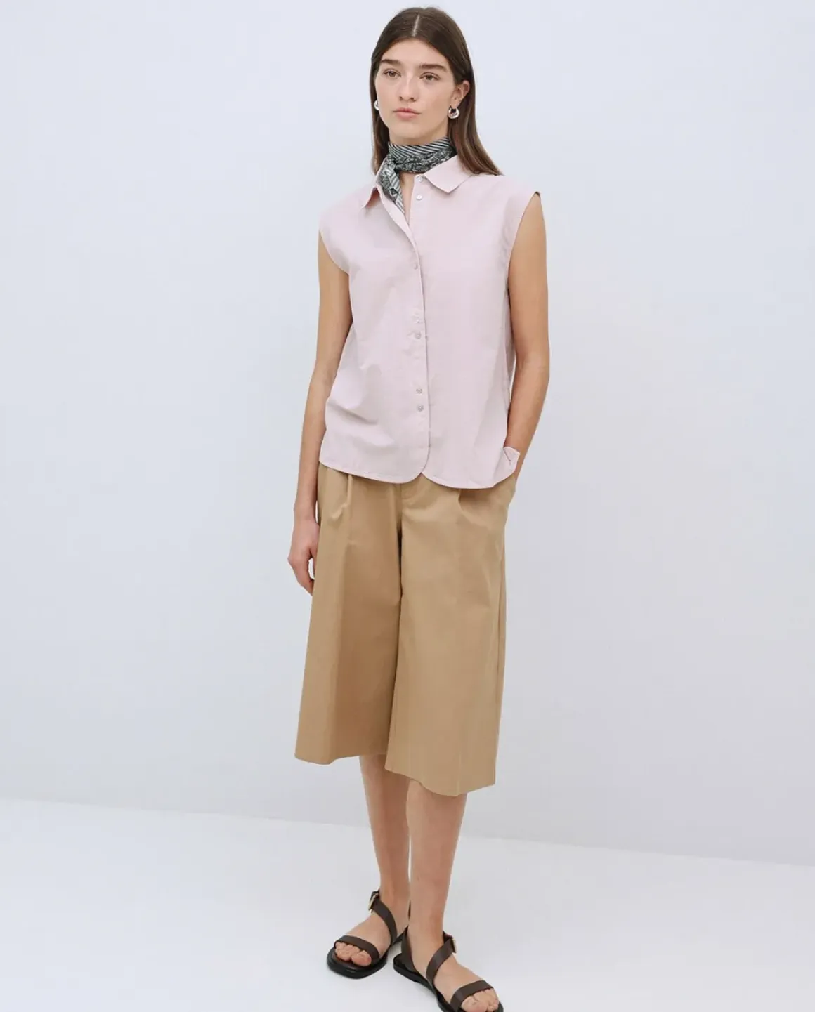 Camisa bimateria voile rosa pálido
