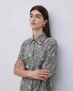 Camisa fluida floral caqui