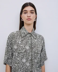 Camisa fluida floral caqui