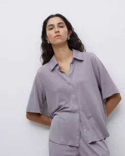 Camisa fluida manga corta gris