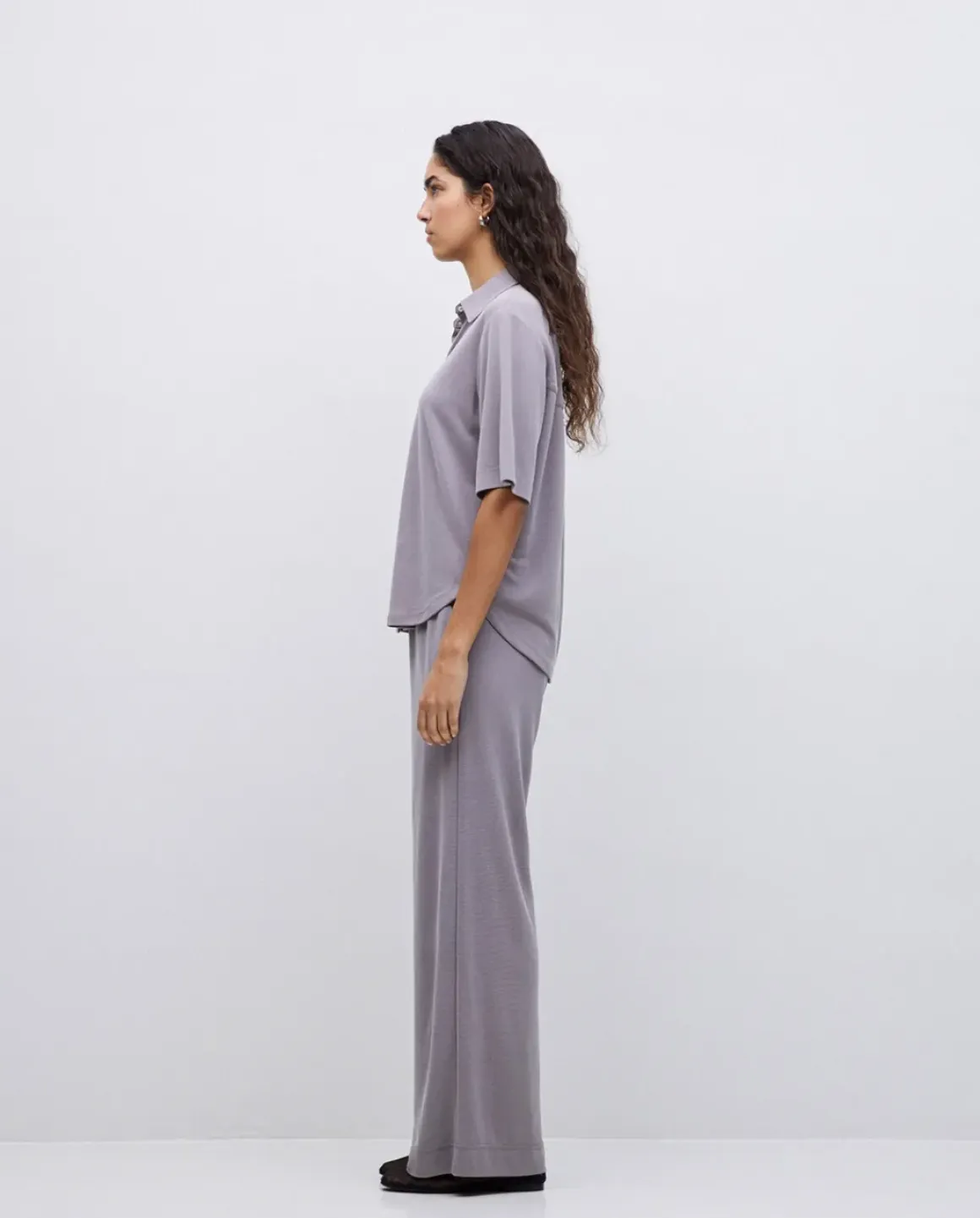 Camisa fluida manga corta gris