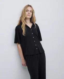 Camisa fluida manga corta negro