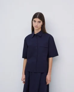 Camisa manga corta popelín azul oscuro