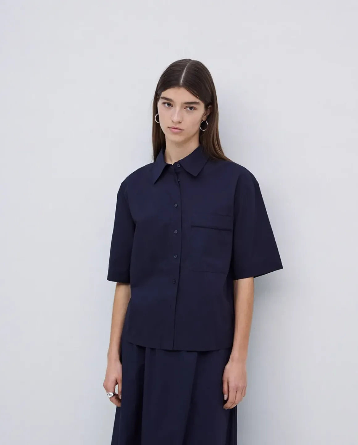 Camisa manga corta popelín azul oscuro