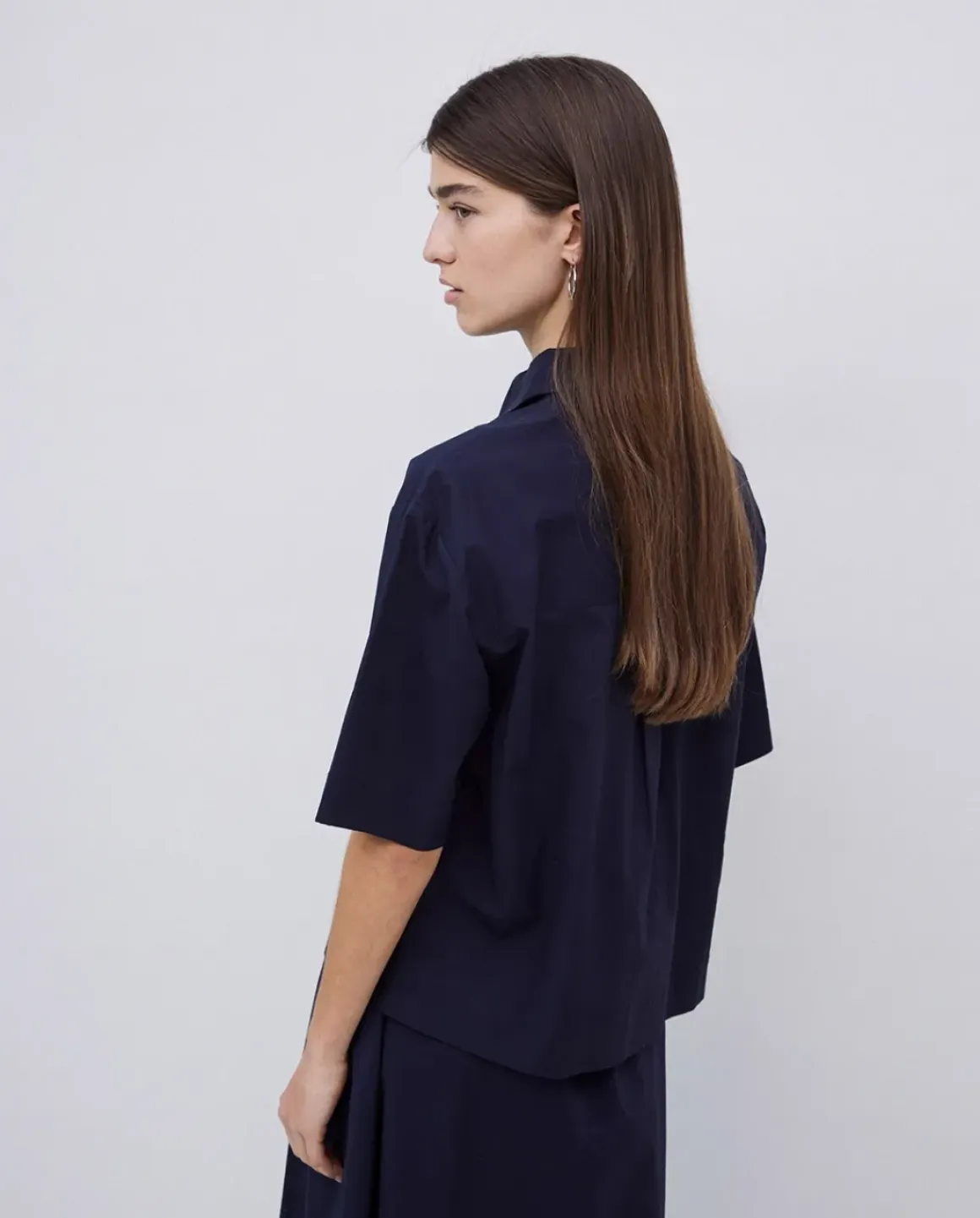 Camisa manga corta popelín azul oscuro
