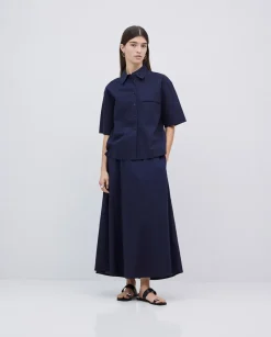 Camisa manga corta popelín azul oscuro