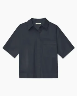 Camisa manga corta popelín azul oscuro