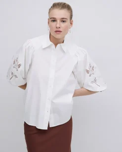 Camisa popelín puntillas blanco