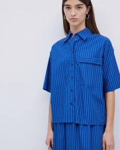 Camisa popelín rayas azul oscuro