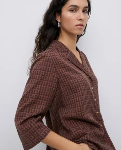 Camisa tencel cuello solapa chocolate