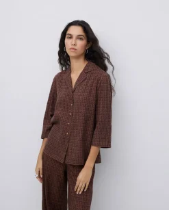 Camisa tencel cuello solapa chocolate