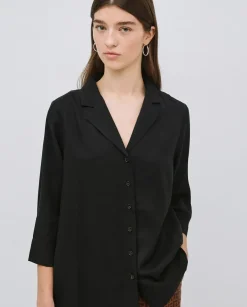 Camisa tencel cuello solapa negro