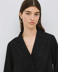 Camisa tencel cuello solapa negro