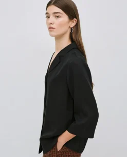 Camisa tencel cuello solapa negro