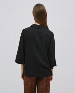 Camisa tencel cuello solapa negro