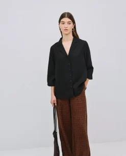 Camisa tencel cuello solapa negro