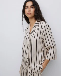 Camisa tencel cuello solapa rayas crudo